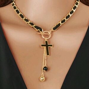 Gold and Black Cross Pendant Necklace
